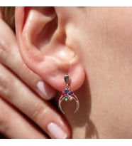 Renkli Zirkon Taşlı Çiçek Detaylı Ay Modeli Rose Gold Kaplama Gümüş Küpe