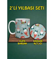 Yılbaşı Temalı Kupa ve Bardak Altlığı Seti