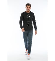 Erkek Bisiklet Yaka Slim fit Air Baskılı İnce Sweatshirt SPR22sw101 (Siyah)