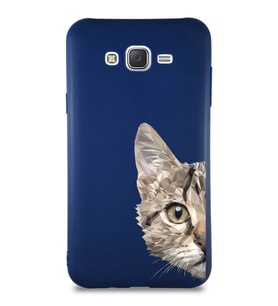 Samsung Galaxy J7 Core Soft Premier Kapak Catface Tasarımlı Silikon Kılıf - Lacivert (Şeffaf)