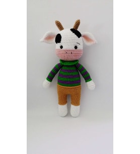 Pembe Suratlı Sevimli İnek Amigurumi Organik Oyuncak