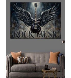 Rock Music Kanatlı Gitar Tablosu Dekoratif Kanvas - Mdf Ahşap Tablo