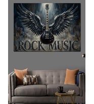 Rock Music Kanatlı Gitar Tablosu Dekoratif Kanvas - Mdf Ahşap Tablo