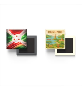 Buzdolap Magnetleri - Burundi Bayrağı ve Paper Cut Tema - 2'li Set Magneti