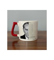 Siyah-Beyaz Atatürk Baskılı Gençliğe Hitabe Yazılı Kırmızı Kulplu D Kupa