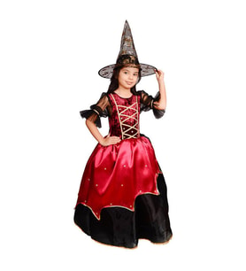 Bordo Tarlatanlı Cadı Kostümü + Cadı Şapkası - Cadılar Bayramı Kostümü - Halloween Kostüm