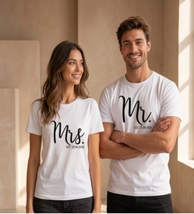 Kişiye Özel Tasarım Çift Tişörtü - Mr Mrs Baskılı Pamuklu Tişört (2 Adet)