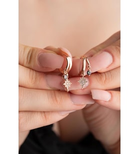 925 Ayar Gümüş Rose Mistik Topaz Taşlı 12 mm Kutup Yıldızı Küpe