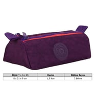 Kaukko İki Bölmeli Krinkıl Kumaş Kalem Çantası - Mor - K2643 (Çok Renkli)
