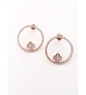 Zirkon Taşlı Rosegold Yan Halka Gümüş Küpe (Rose - Yeşil)
