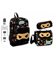 Coral High USB ve AUX Çıkışlı Okul Çanta Seti - Erkek Çocuk - Siyah Ninja Desenli