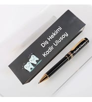 Diş Hekimine Hediye İsimli Kutulu Metal Kalem - Diş Hekimleri Günü Hediyesi Mat Siyah Tükenmez Kalem
