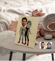 BK Gift Kişiye Özel Sevgililer Karikatürlü Dekoratif Ahşap Çerçeve Model 60
