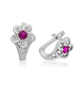 ?Gümüş Pembe Çiçek Çocuk Küpesi