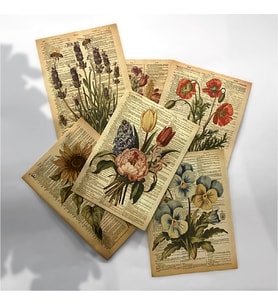 A6 (10,5x14,8 cm) Vintage Çiçek Temalı 6’lı Kağıt Seti  Journal, Scrapbook, Defter Süsleme (Çok Renkli)