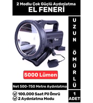 Premium Kamp Avcı Deprem 2 Aydınlatma Modlu Çok Güçlü Beyaz Işık 5000 Lümen Güvenlik EL FENERİ