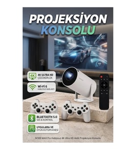 M300 MAX Pro Kablosuz 4K Ultra HD Akıllı Projeksiyon Konsolu – Wi-Fi 6, Bluetooth 5.0 ve Uygulama De