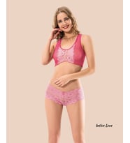 Intive Pembe Transparan Dantelli Brazilian Kesim Tanga ve Büstiyer Çekici Takım