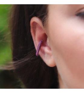 Fuşya Renkli Zirkon Rose Gold Kaplama Gümüş Kıkırdak Küpe