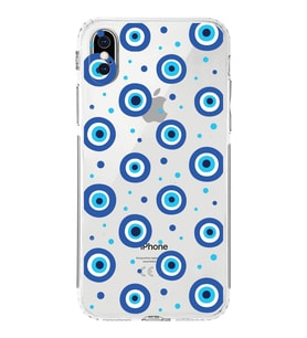 PrintiFy iPhone X ile Uyumlu Nazar Boncuğu 1 Baskılı Kamera Korumalı Şeffaf Silikon Kılıf
