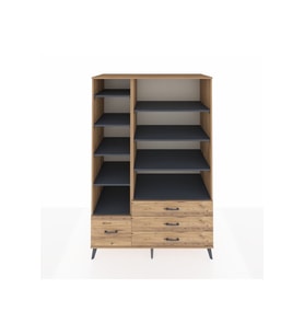 Kronos Dolap 9 Raflı 4 Çekmeceli  132x59x195 Çam-Antrasit/Çam