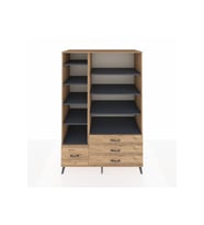 Kronos Dolap 9 Raflı 4 Çekmeceli  132x59x195 Çam-Antrasit/Çam