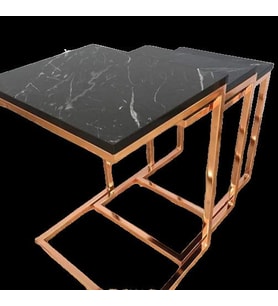 Zigon ZLF 17145 C Model sehpa Metal ROSE Kaplama MDF siyah mermer tabla El Yapım