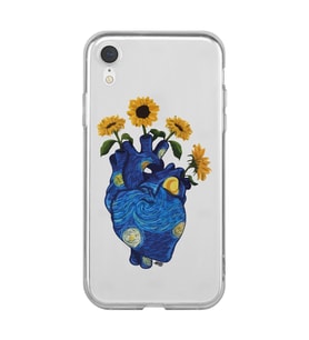 Iphone XR Uyumlu Vincent Van Gogh Kalp Tasarımlı Şeffaf Telefon Kılıfı