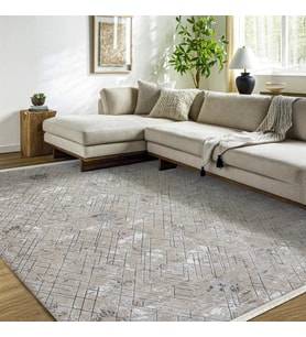 Gri Salon Halısı Modern Eskitme Vintage Stil Geometrik Desenli Makine Dokuma Ürün