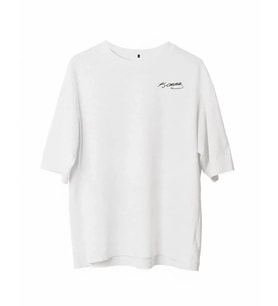 Unisex Bisiklet Yaka Baskılı Oversize T-Shirt - Beyaz