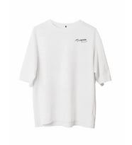 Unisex Bisiklet Yaka Baskılı Oversize T-Shirt - Beyaz