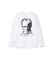 Atatürk Baskılı İmza Detay Beyaz Uzun Kollu Sweatshirt