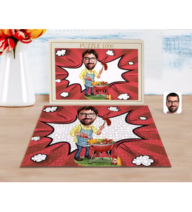 BK Gift Kişiye Özel Erkek Mangalcı Karikatürlü 1000 Parça Profesyonel Puzzle-1