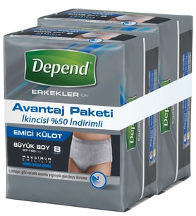 Depend Emici Külot Erkek Büyük 8+8 Avantaj Pk (İç Adet Top:16)