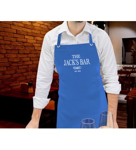 BK Gift Kişiye Özel İsimli Tarihli Bar Tasarımlı Profesyonel Mavi Mutfak Önlüğü, Aşçı Önlüğü, Şef Önlüğü, Arkadaşa Hediye-7