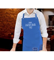 BK Gift Kişiye Özel İsimli Tarihli Bar Tasarımlı Profesyonel Mavi Mutfak Önlüğü, Aşçı Önlüğü, Şef Önlüğü, Arkadaşa Hediye-7
