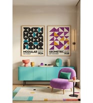 Geometrik Modernizm 2'li Ahşap Çerçeveli Tablo Seti