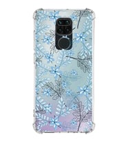 Xiaomi Redmi Note 9 Köşe Korumalı Antişok Kapak Floral Mavi Tasarımlı Şeffaf Silikon Kılıf