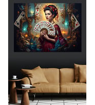 Elinde Kartlar Tutan Şık Kadın Dekoratif Kanvas - Mdf Ahşap Tablo