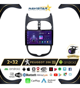 Peugeot 206  2001-2008 Model 2GB + 64GB Android 13 Kablosuz Carplay Navigasyon Multimedya Sistemi