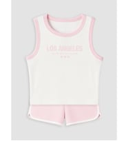 LCW Kids Ekru Los Angeles Baskılı Kız Çocuk Pijama Takımı