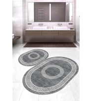 Dijital Baskılı Kaymaz Taban Yıkanabilir Oval 2'li Klozet Takımı Banyo Paspası NOKZ-SD-583 (Gri)