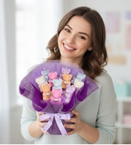 Premium El Emeği Renkli Sevimli Ayıcıklar Mum Buketi