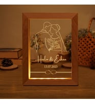 Kişiye Özel Tarihli Romantik Çift Silüeti 3D LED Lamba, Ahşap Çerçeveli Özel Tasarım Aydınlatma