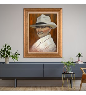 Altın Varaklı Çerçeveli Paspartulu Atatürk Tablo DC0789 (Gold)