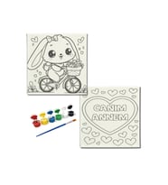 Okul Etkinliği-2'li Tuval Boyama Seti. 20x20 Cm Uv Baskı 6 Akrilik Boya 1 Fırça-model-315