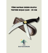 Türk Bayrak Desen Kılıflı Testere-Bıçak Çakı – 24 cm