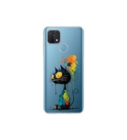 Oppo A15S ile Uyumlu Splash Kedi Tasarımlı Şeffaf Silikon Kılıf