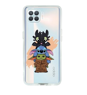 Oppo Reno 4 Lite Uyumlu Sevimli Baby Yoda ve Stitch Desenli Şeffaf Telefon Kılıfı