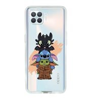 Oppo Reno 4 Lite Uyumlu Sevimli Baby Yoda ve Stitch Desenli Şeffaf Telefon Kılıfı
